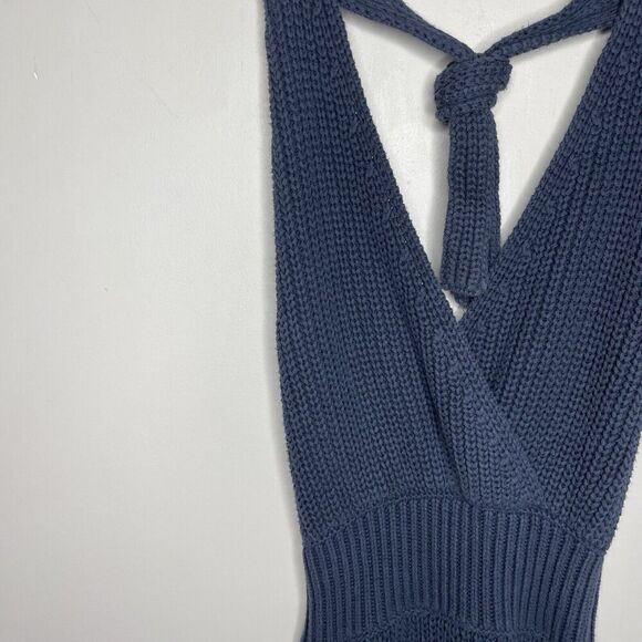 NICHOLAS Halter Dress Women XS Blue Knit Sweater Cotton Blend Mini - Picture 3 of 14